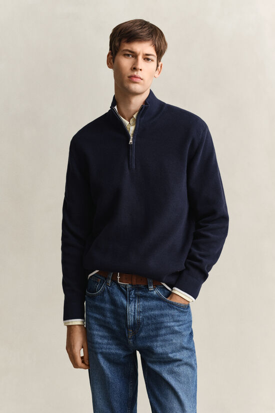 Ribbed Cotton Half-Zip Sweater
