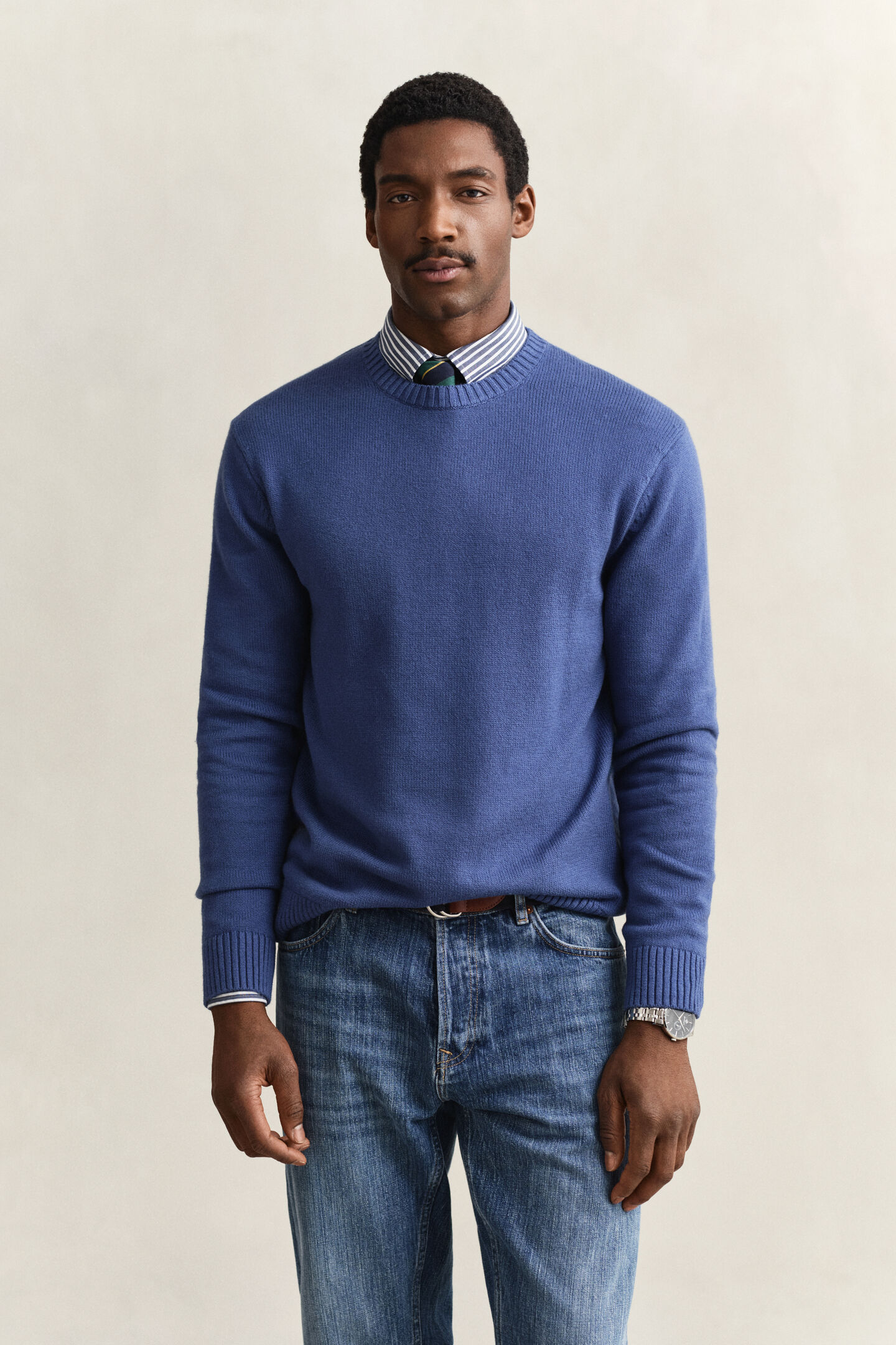 Cotton Blend Crew Neck Sweater