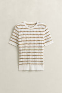 Striped Cable Knit Short Sleeve Sweater