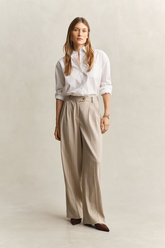 Pinstriped Linen Blend Pants