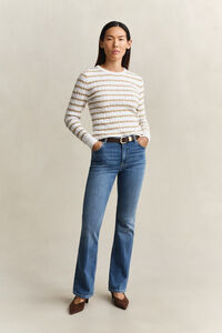 Striped Cable Knit Crew Neck Sweater