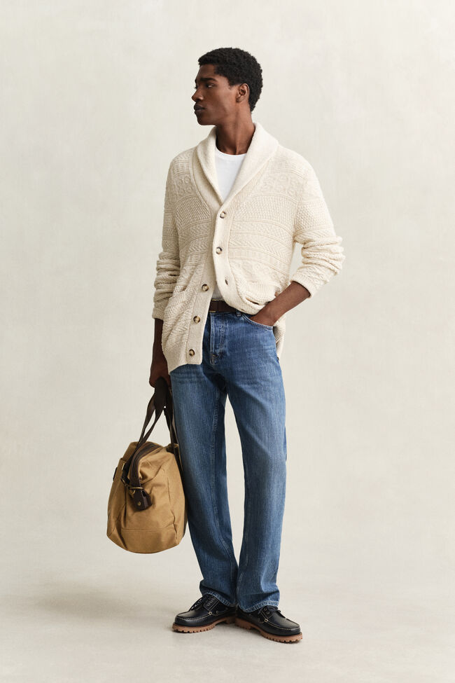 Textured Cotton Blend Cardigan