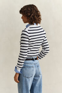 Striped Cable Knit Crew Neck Sweater