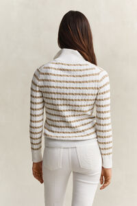 Striped Cable Knit Half-Zip Sweater