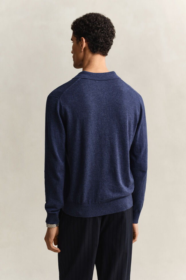 Slub Cotton Blend Polo Sweater
