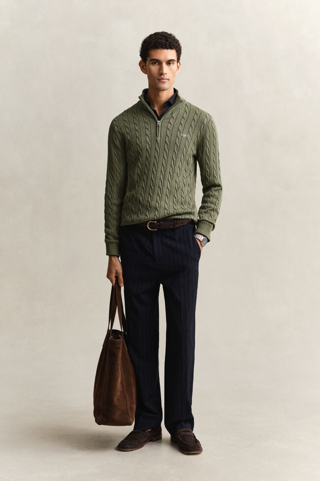 Cotton Cable Knit Half-Zip Sweater