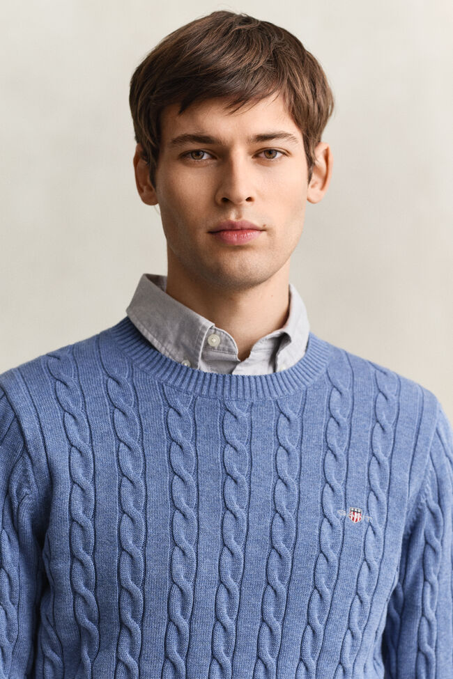 Cotton Cable Knit Crew Neck Sweater