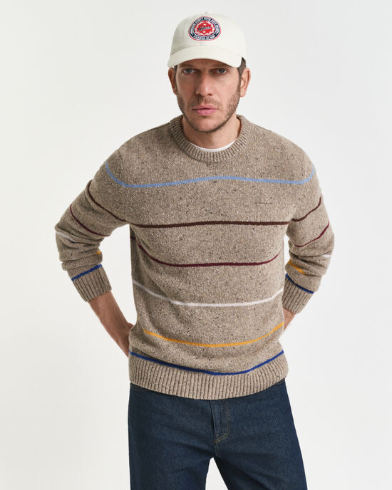 Striped Wool Blend Nepps Crew Neck Sweater