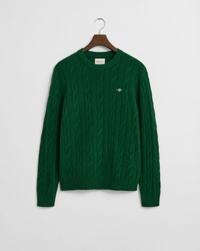 Lambswool Cable Knit Crew Neck Sweater