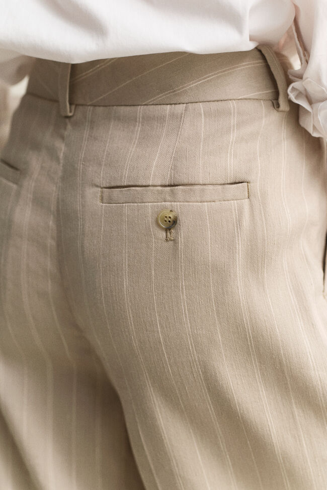 Pinstriped Linen Blend Pants