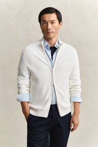 Textured Cotton Zip Cardigan