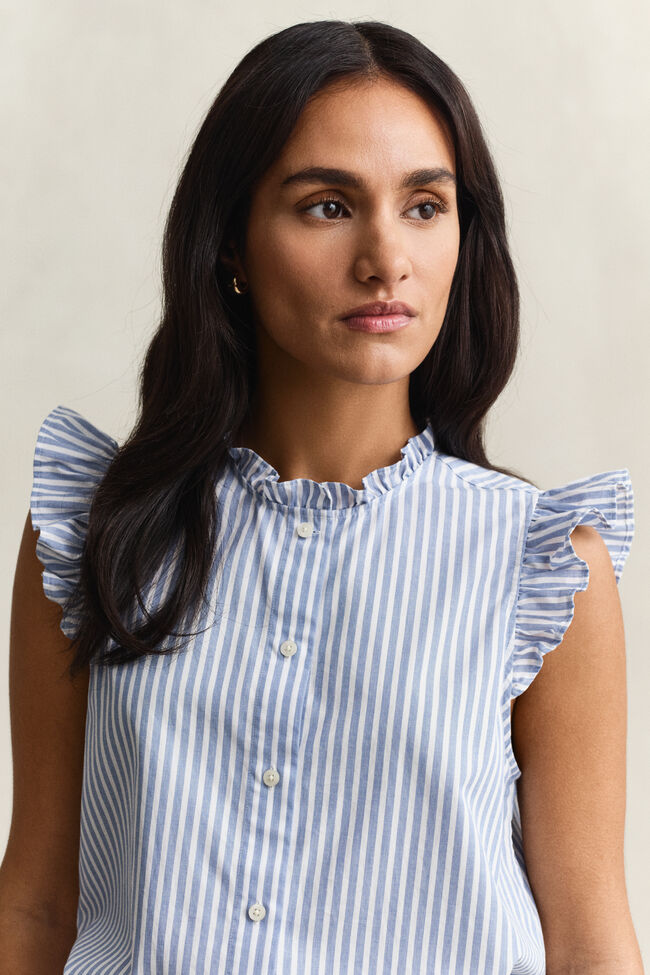 Ruffled Striped Cotton Blouse