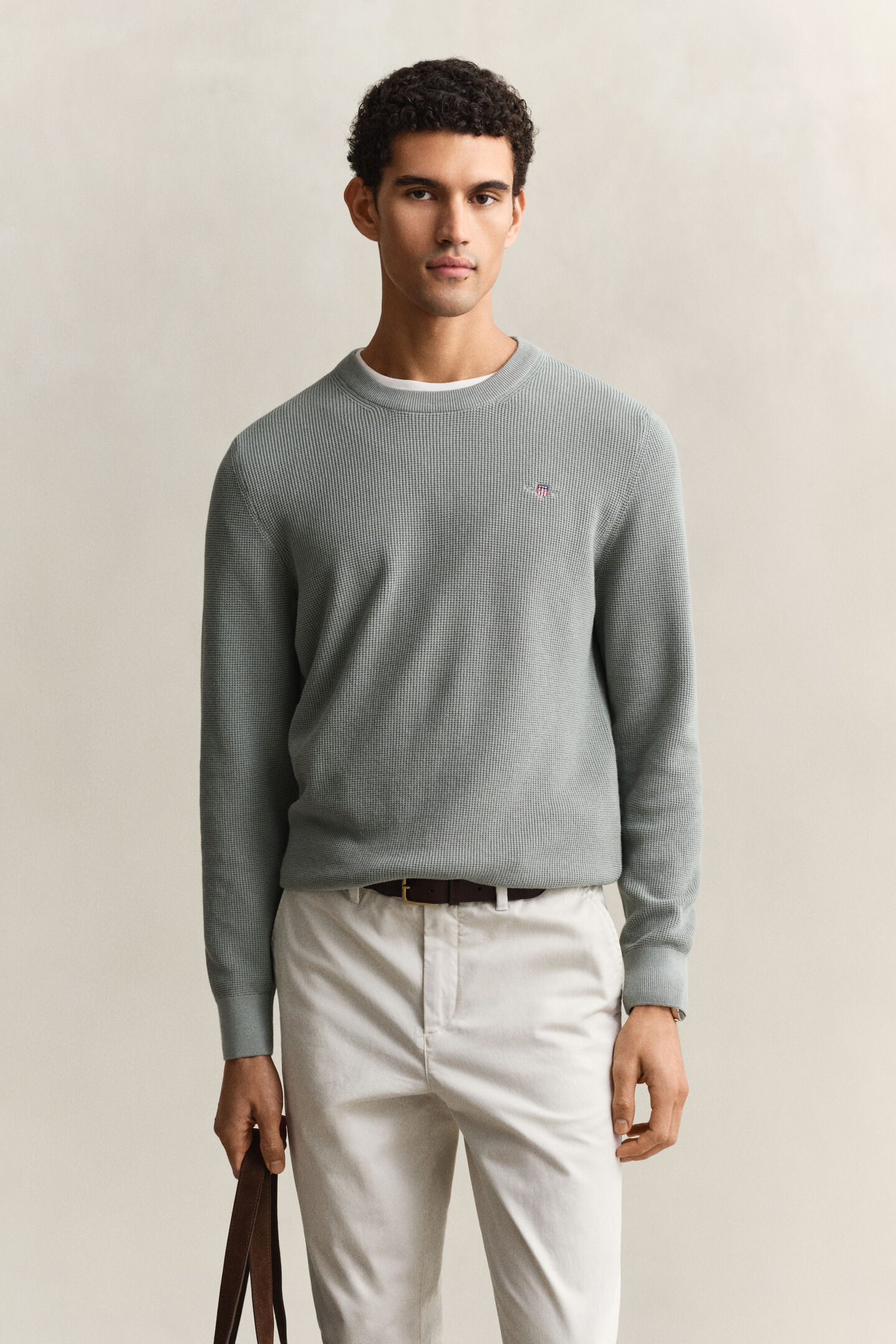 Textured Cotton Crew Neck Sweater