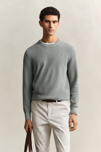 Textured Cotton Crew Neck Sweater