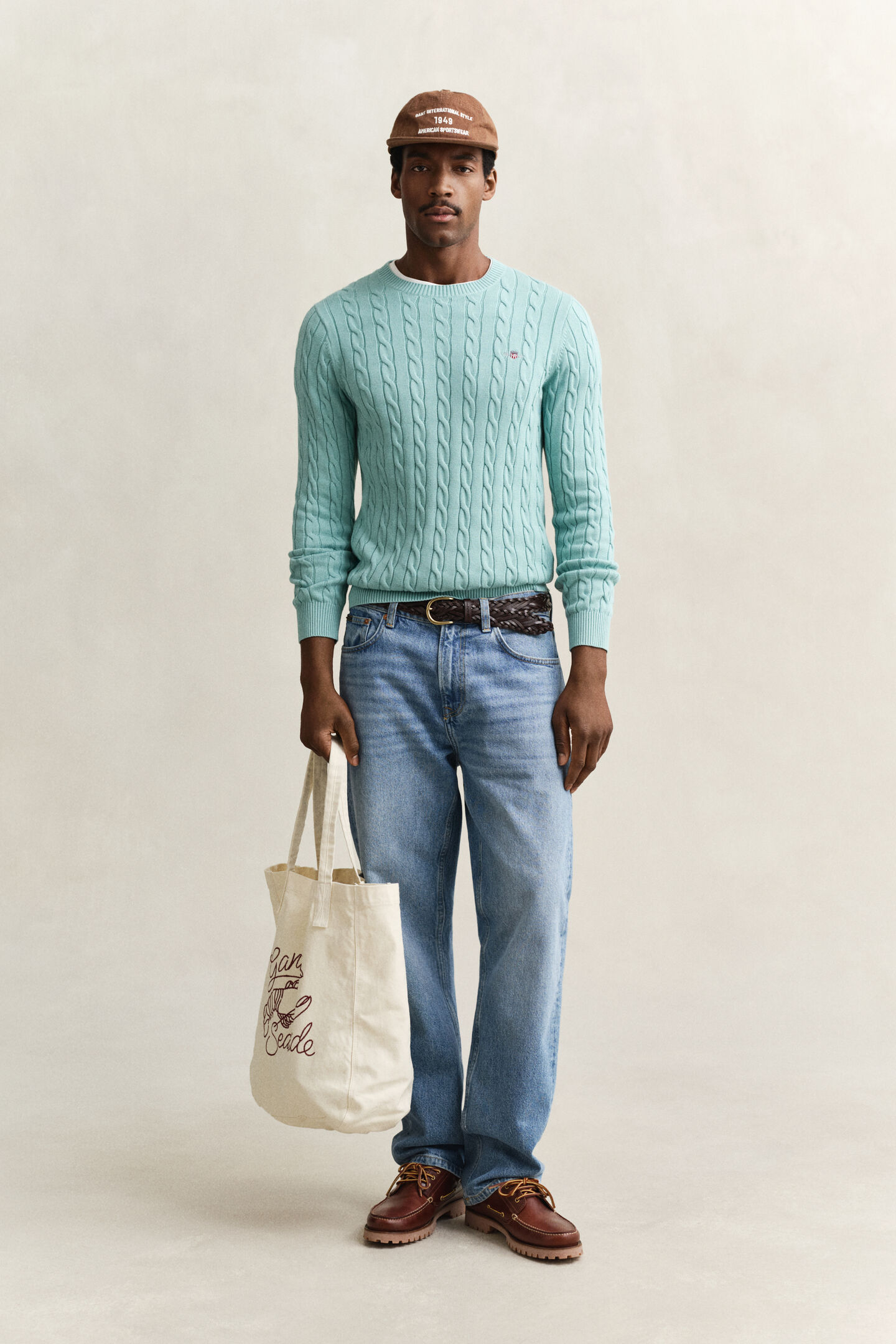Cotton Cable Knit Crew Neck Sweater