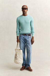 Cotton Cable Knit Crew Neck Sweater