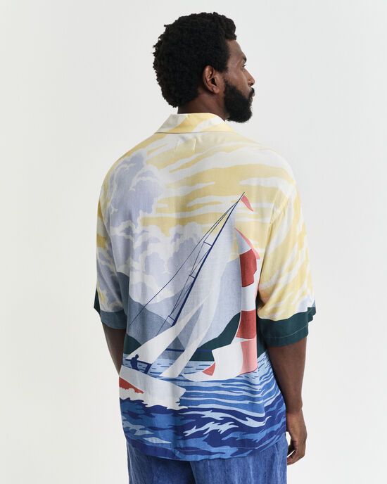 Relaxed Fit Sailing Scene Short Sleeve Shirt