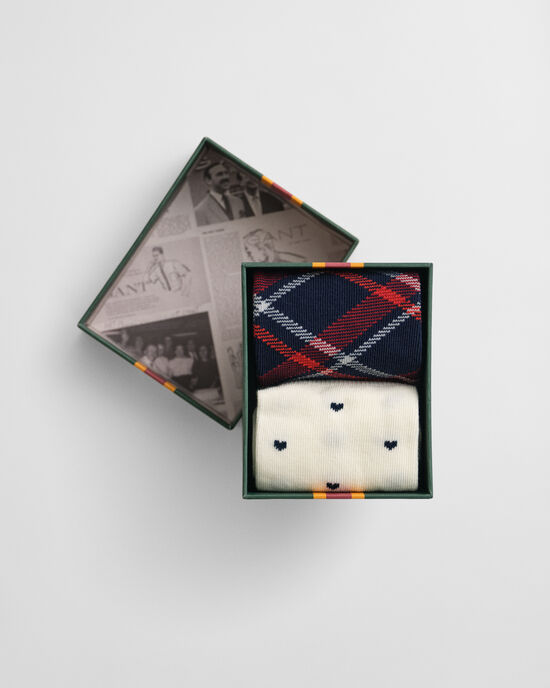 2-Pack Check & Heart Socks Gift Box