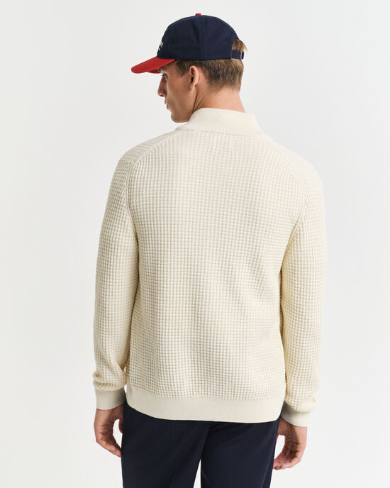 Textured Cotton Zip Cardigan