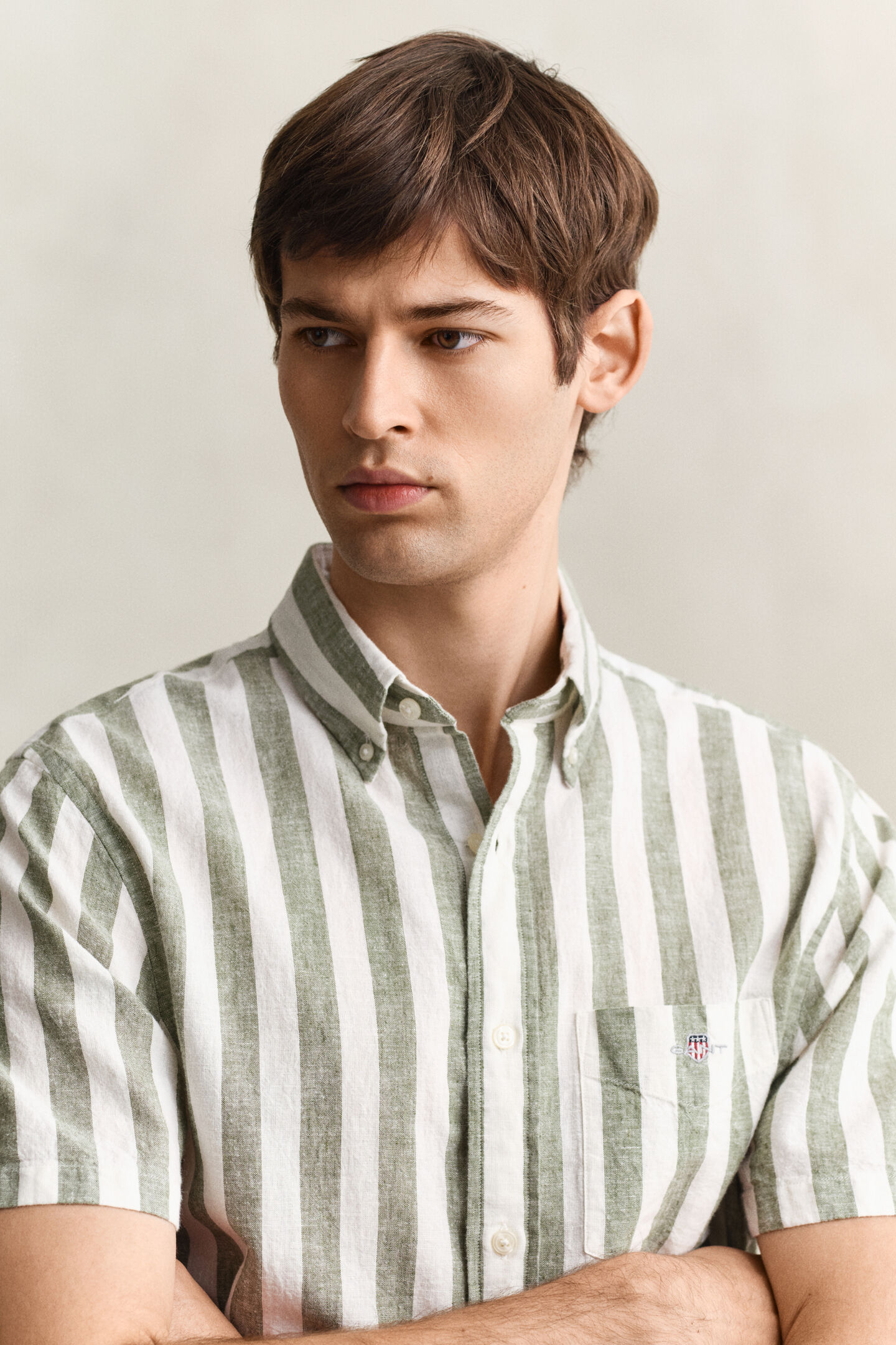 Striped Linen Blend Short Sleeve Shirt