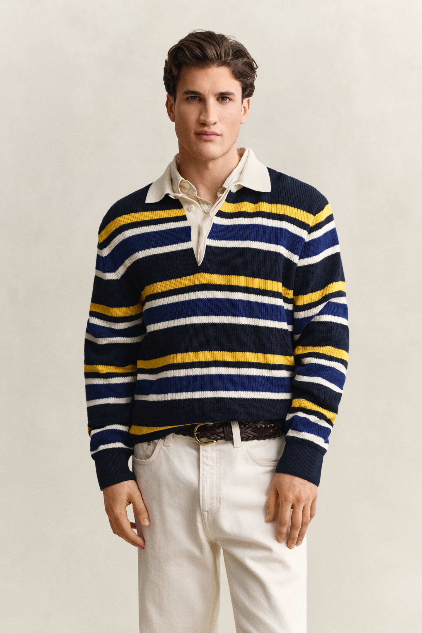 Striped Rib Polo Sweater