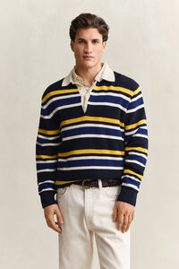 Striped Rib Polo Sweater