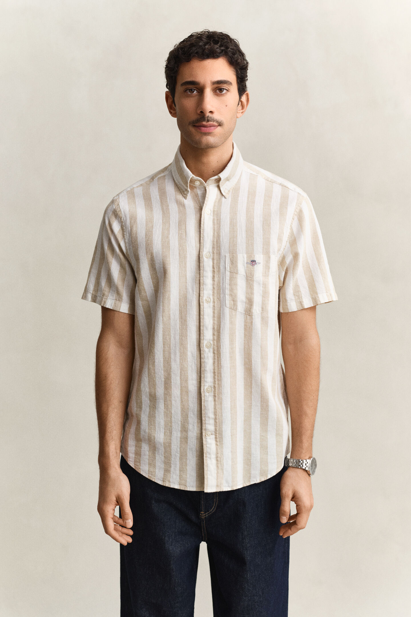 Striped Linen Blend Short Sleeve Shirt