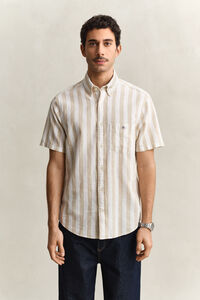 Striped Linen Blend Short Sleeve Shirt