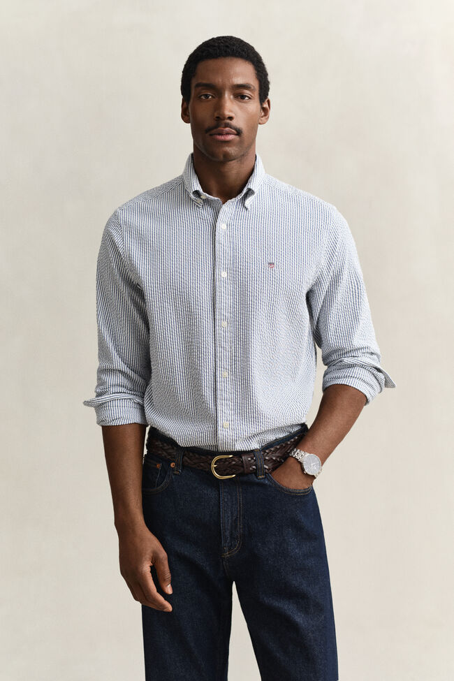 Regular Fit Striped Seersucker Shirt