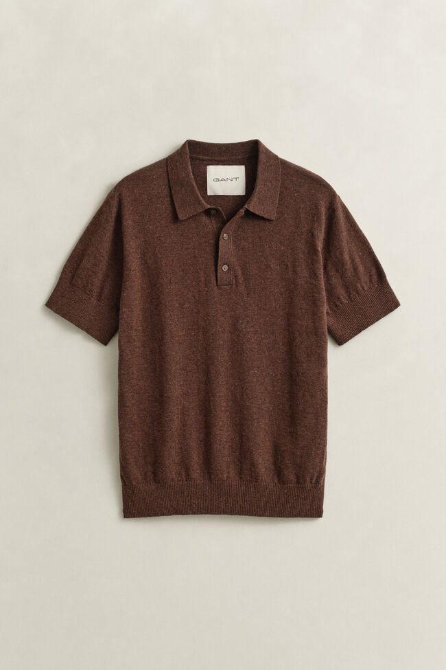 Slub Cotton Blend Short Sleeve Polo Sweater