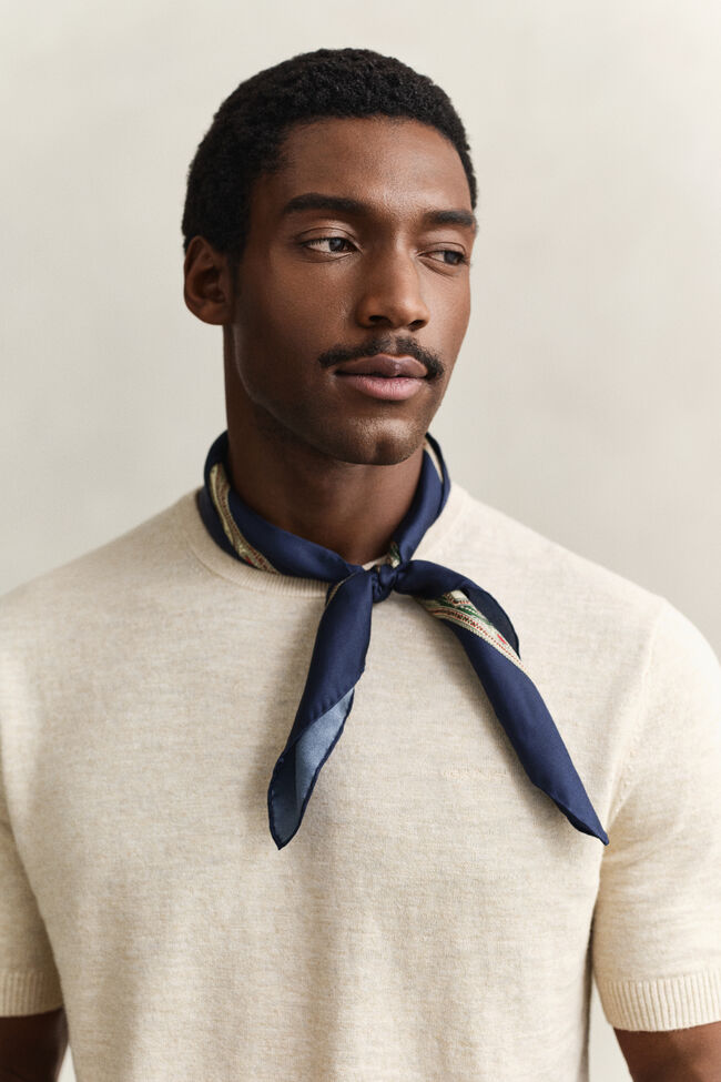 Slub Cotton Blend Short Sleeve Sweater