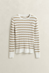 Striped Cable Knit Crew Neck Sweater