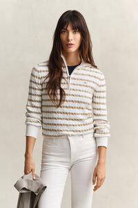 Striped Cable Knit Half-Zip Sweater
