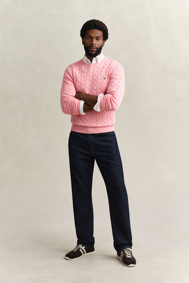 Cotton Cable Knit Crew Neck Sweater