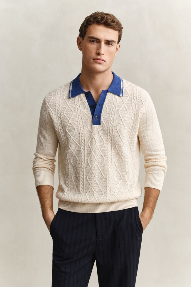 Cable Knit Polo Sweater
