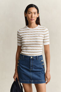 Striped Cable Knit Short Sleeve Sweater