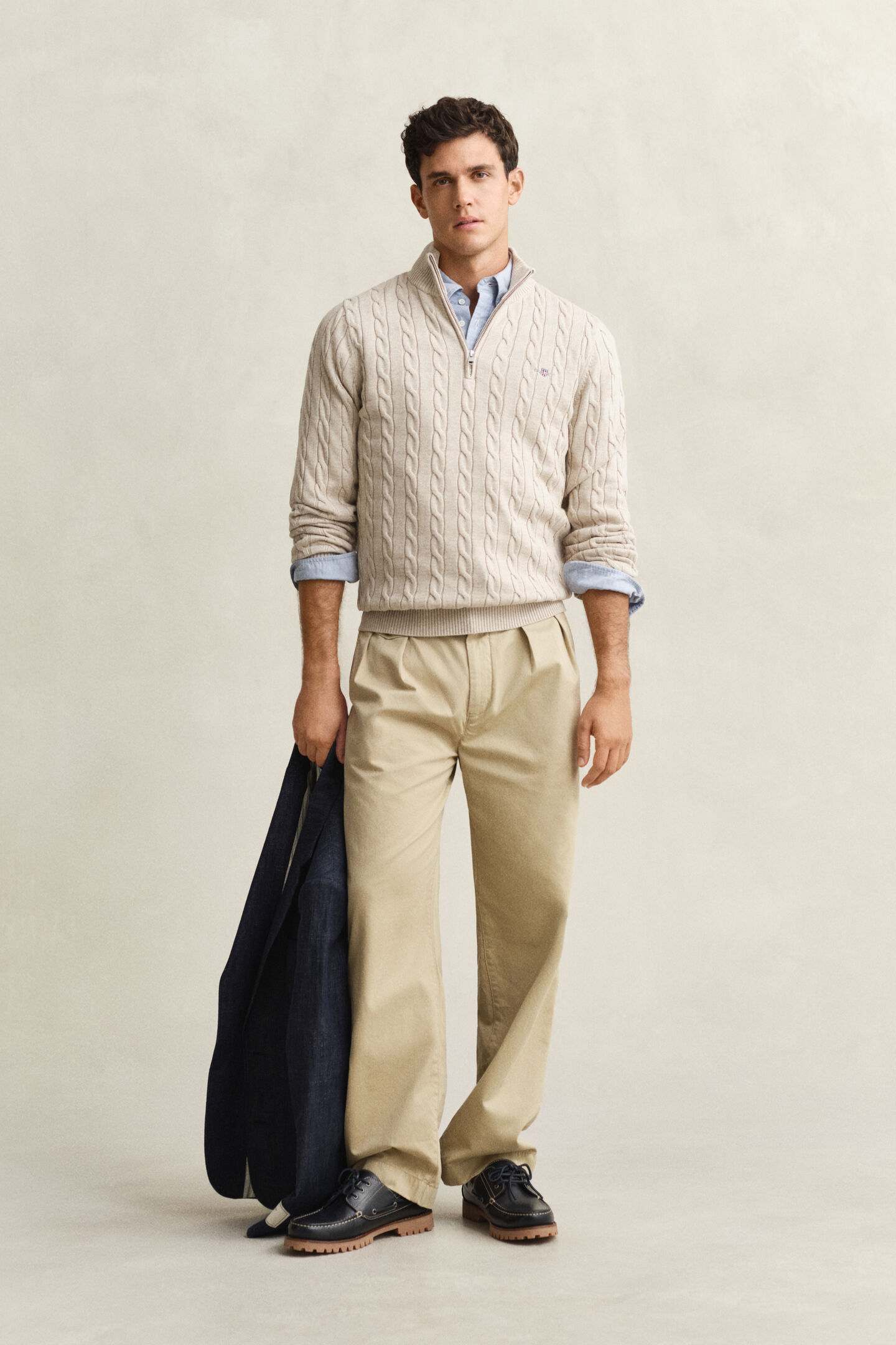 Cotton Cable Knit Half-Zip Sweater