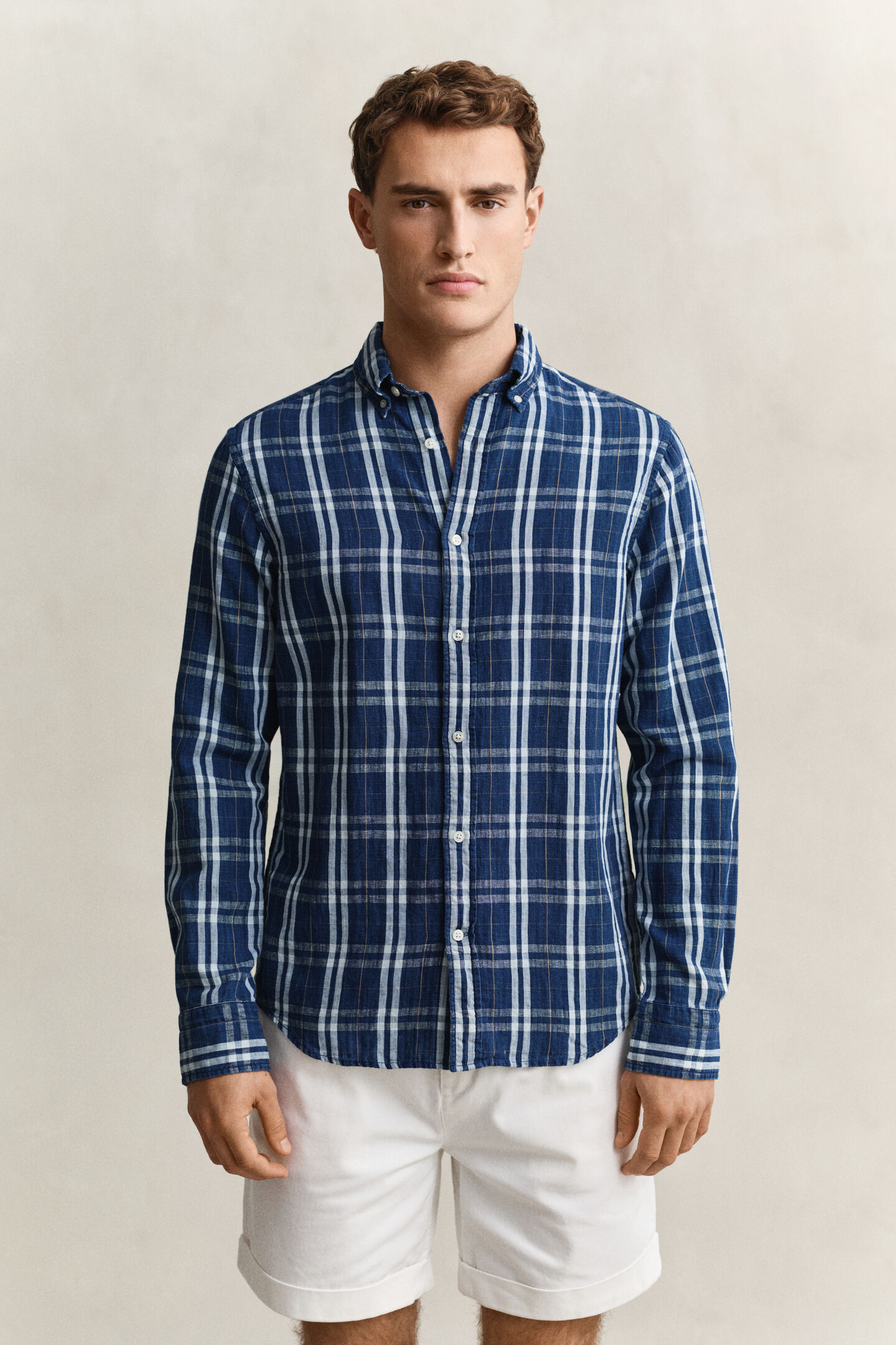 Cotton Linen Checked Shirt