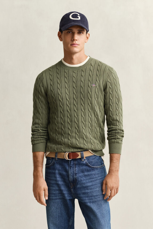 Cotton Cable Knit Crew Neck Sweater