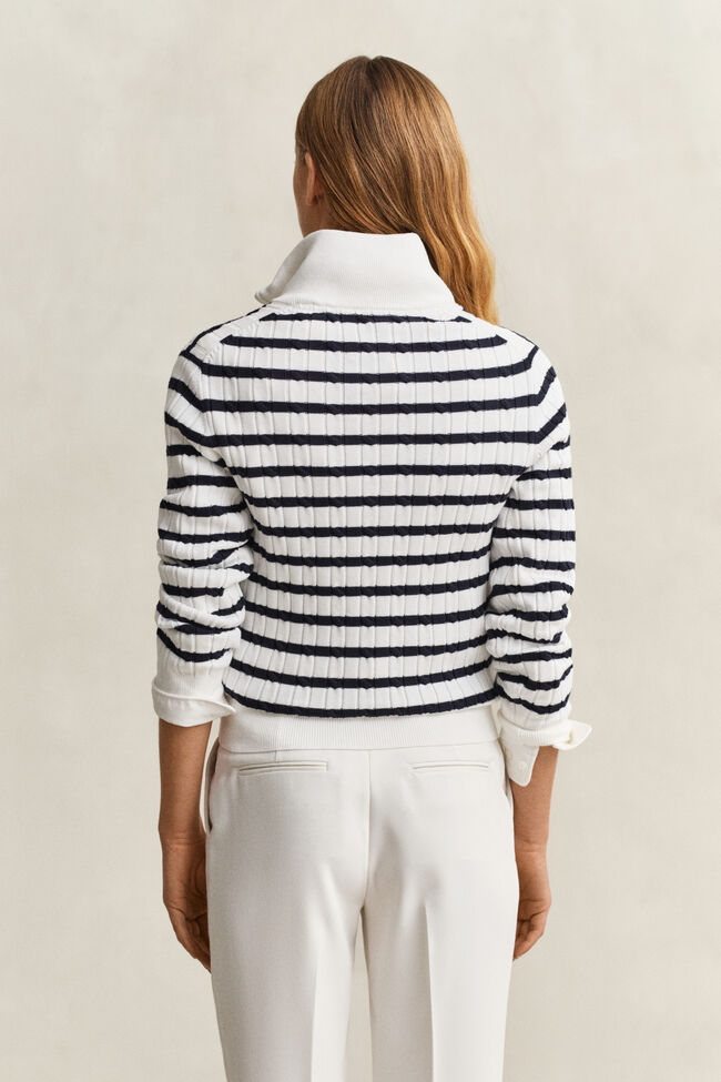 Striped Cable Knit Half-Zip Sweater