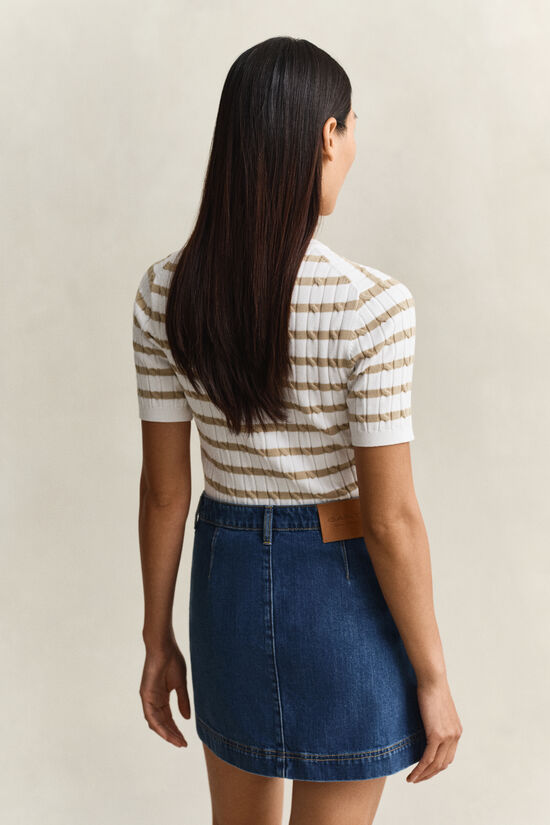 Striped Cable Knit Short Sleeve Sweater