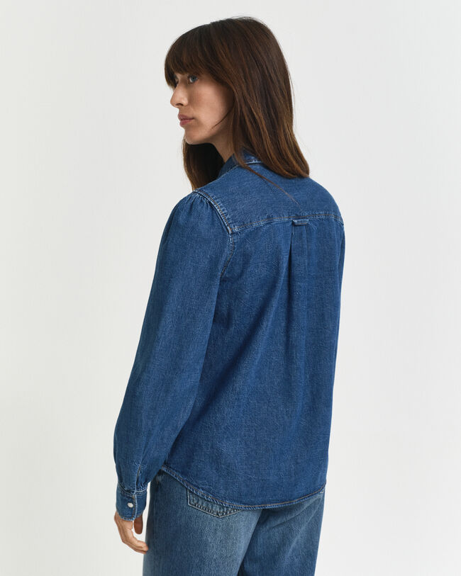 Regular Fit Puff Sleeve Denim Shirt