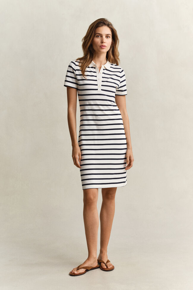 Striped Piqu&eacute; Polo Dress