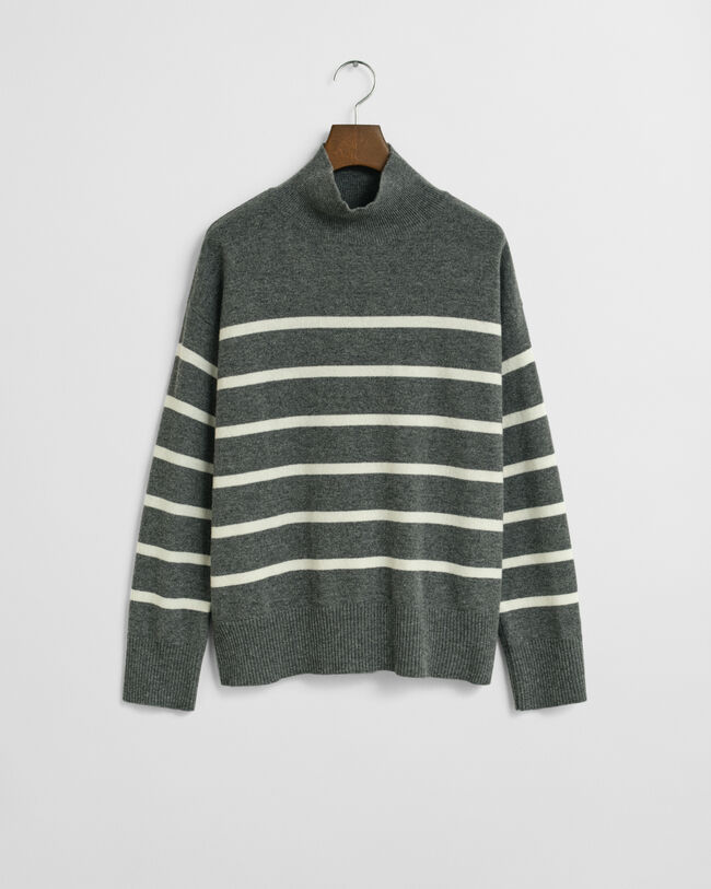 Striped Superfine Lambswool Turtleneck Sweater