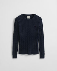 Stretch Cotton Cable Knit Crew Neck Sweater