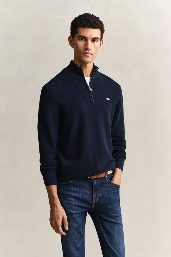 Textured Cotton Half-Zip Sweater