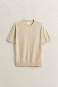 Slub Cotton Blend Short Sleeve Sweater