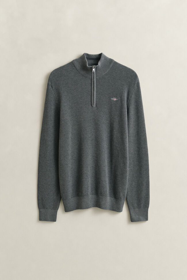 Textured Cotton Half-Zip Sweater