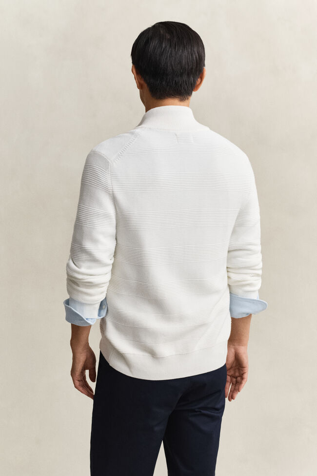 Textured Cotton Zip Cardigan