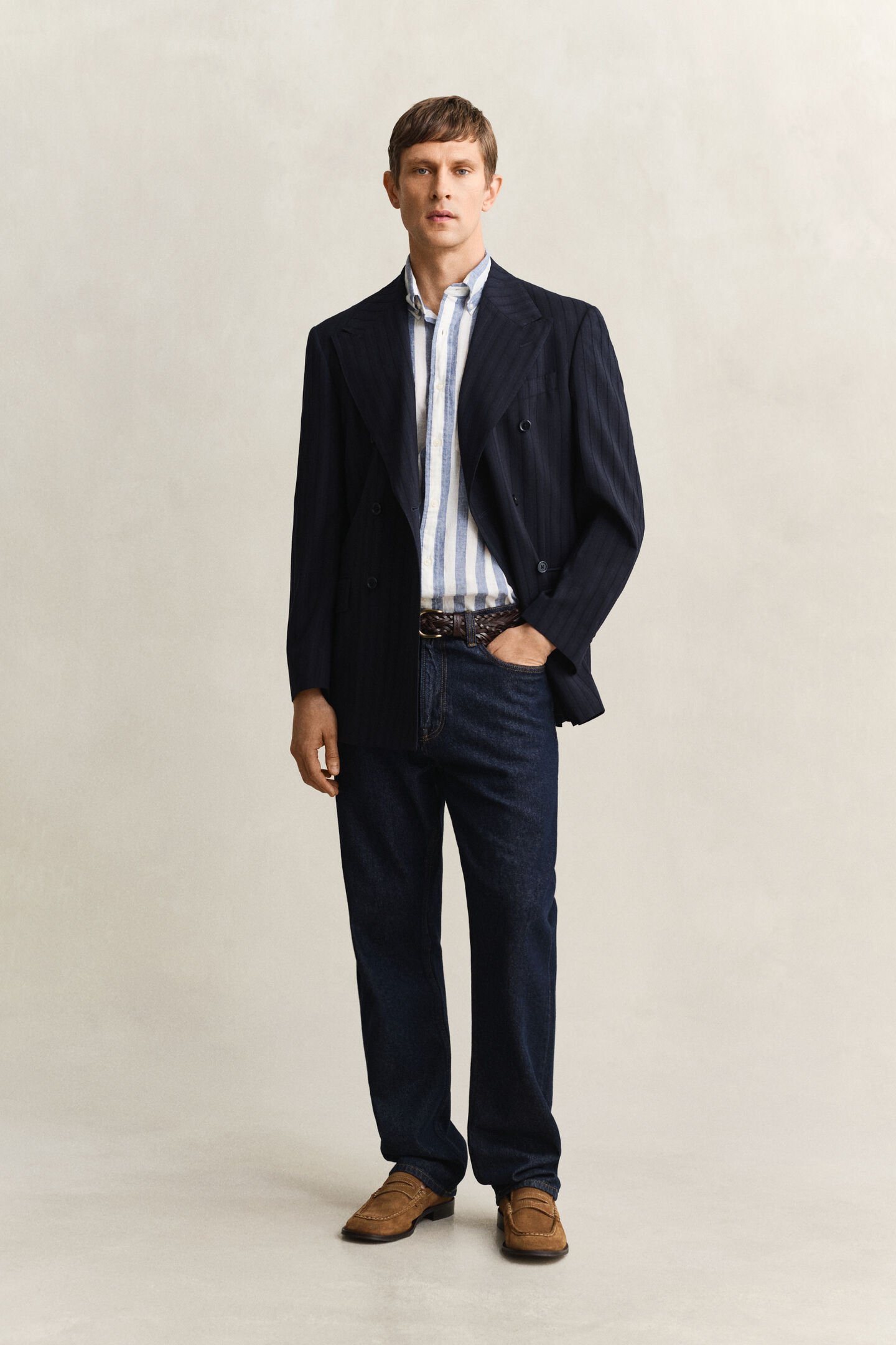 Striped Linen Blend Short Sleeve Shirt